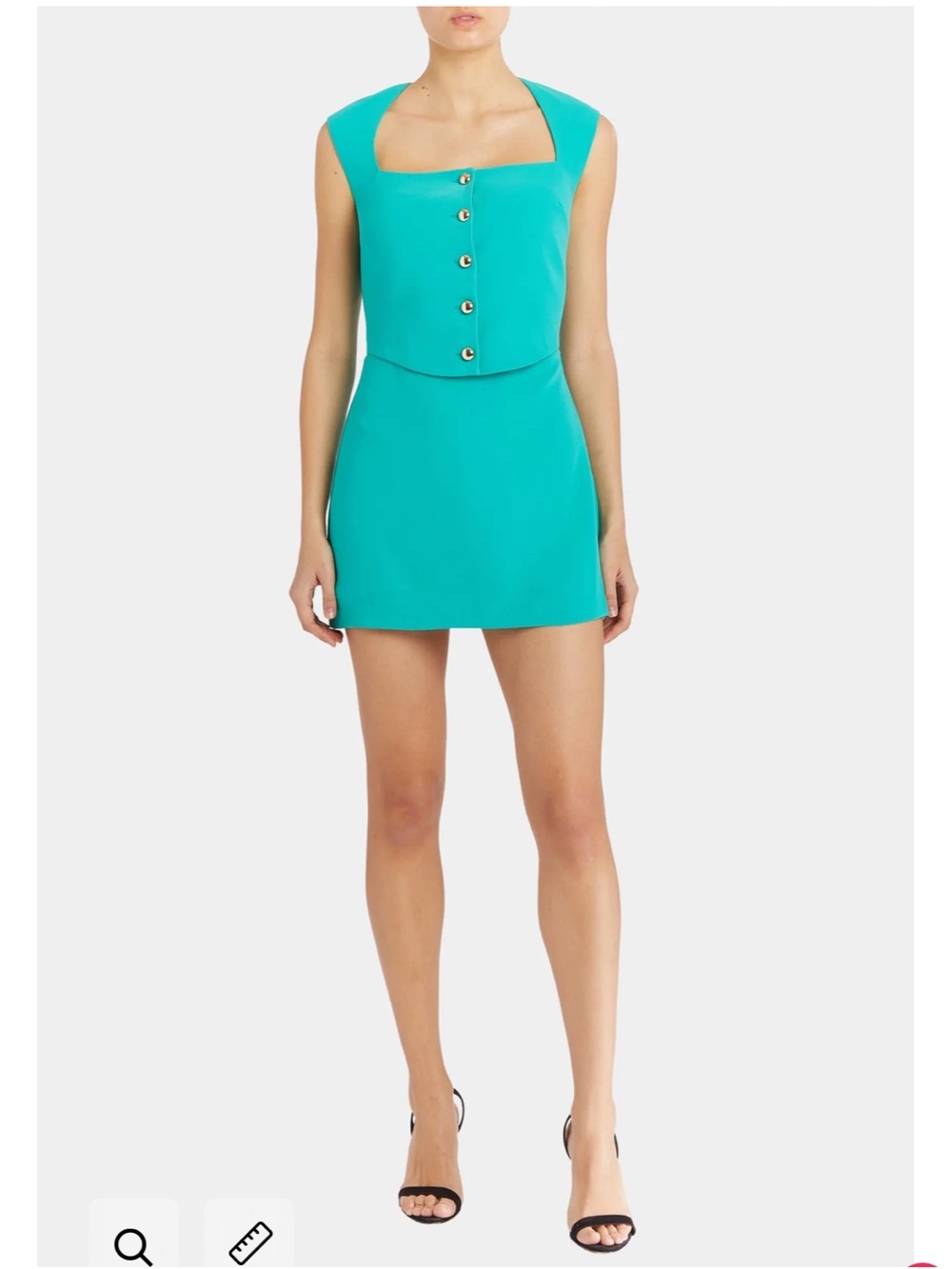 Amanda Uprichard Turquoise Square-Neck Button Mini Dress - shoulders altered